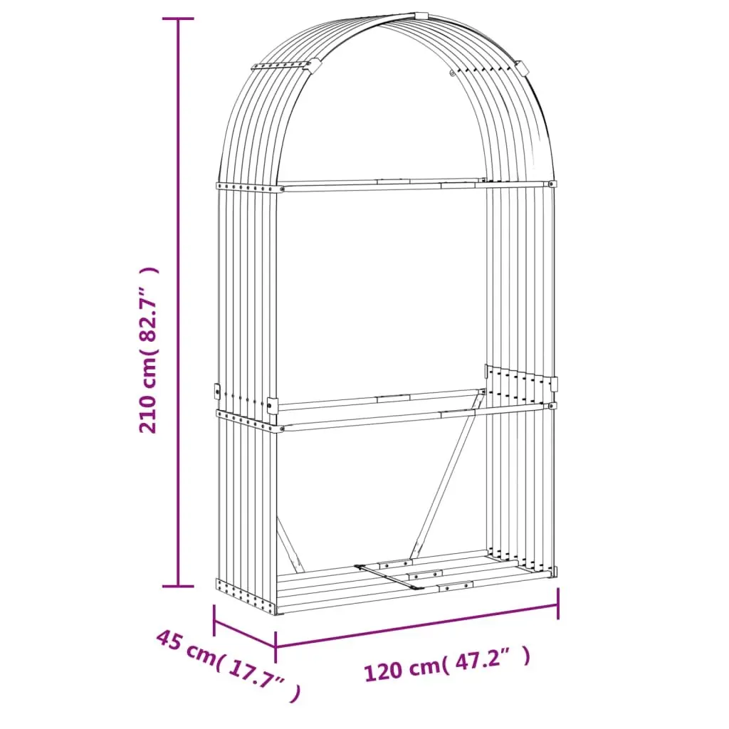Log Holder Anthracite 120x45x210 cm Galvanised Steel Heavy-Duty Fireplace Wood Storage Rack