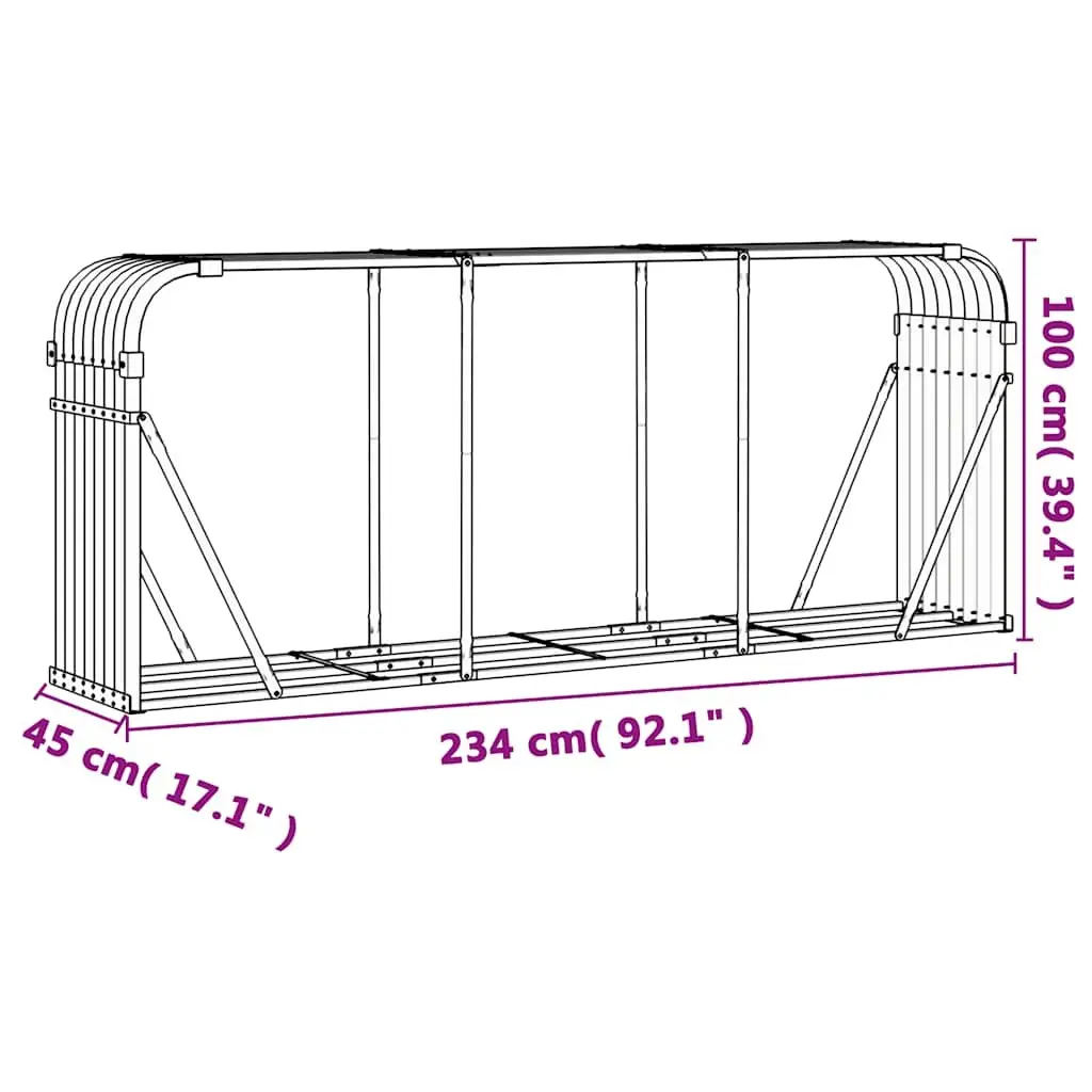 Log Holder Anthracite Galvanised Steel 234x45x100cm Heavy-duty Fireplace Wood Storage Rack