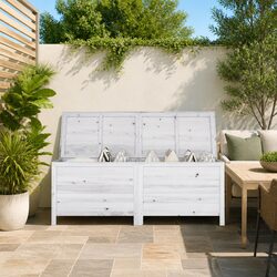 Garden Storage Box White Outdoor Wooden Cushion Storage Bench Patio Furniture