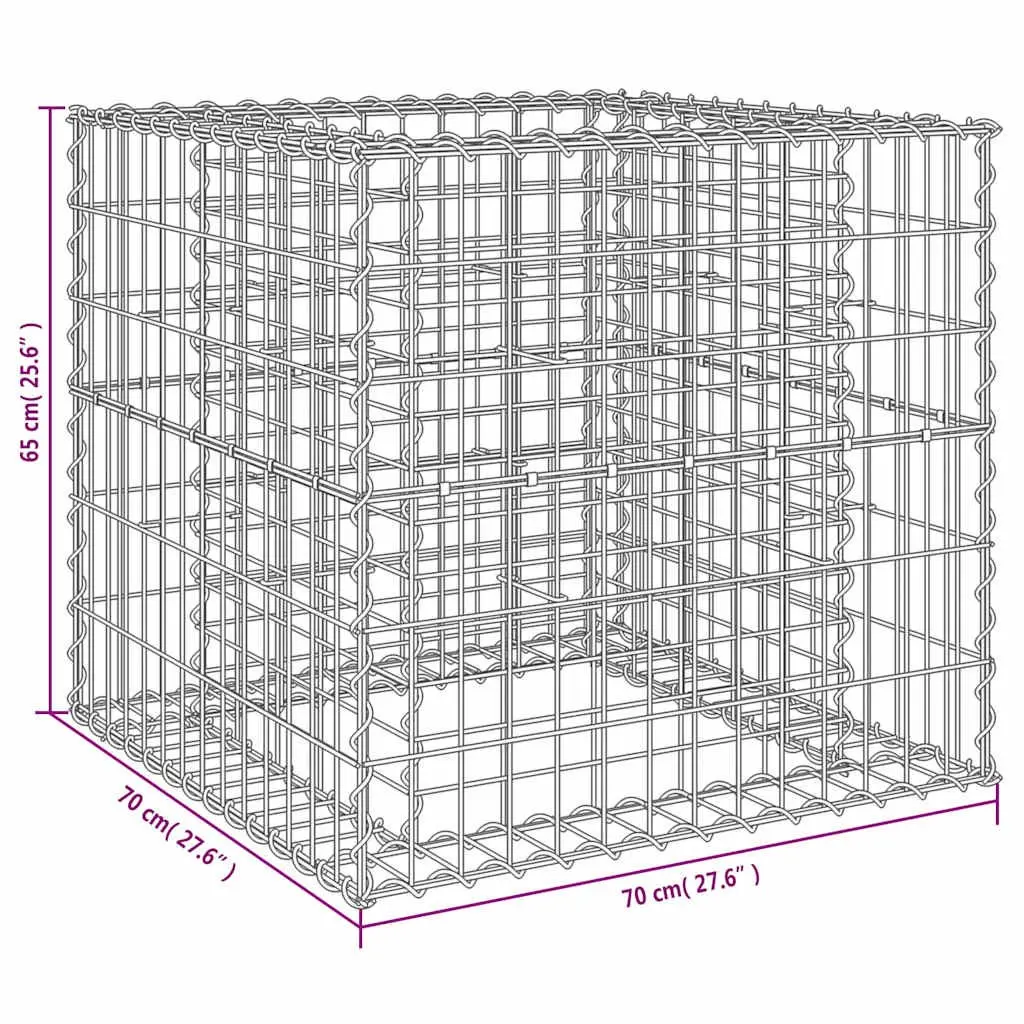 Gabion Basket Silver 70x70x65 cm Galvanised Iron Garden Planter Border Outdoor