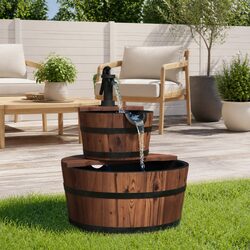 Water Fountain Solid Wood Fir Brown Garden Patio Backyard Decorative Pump
