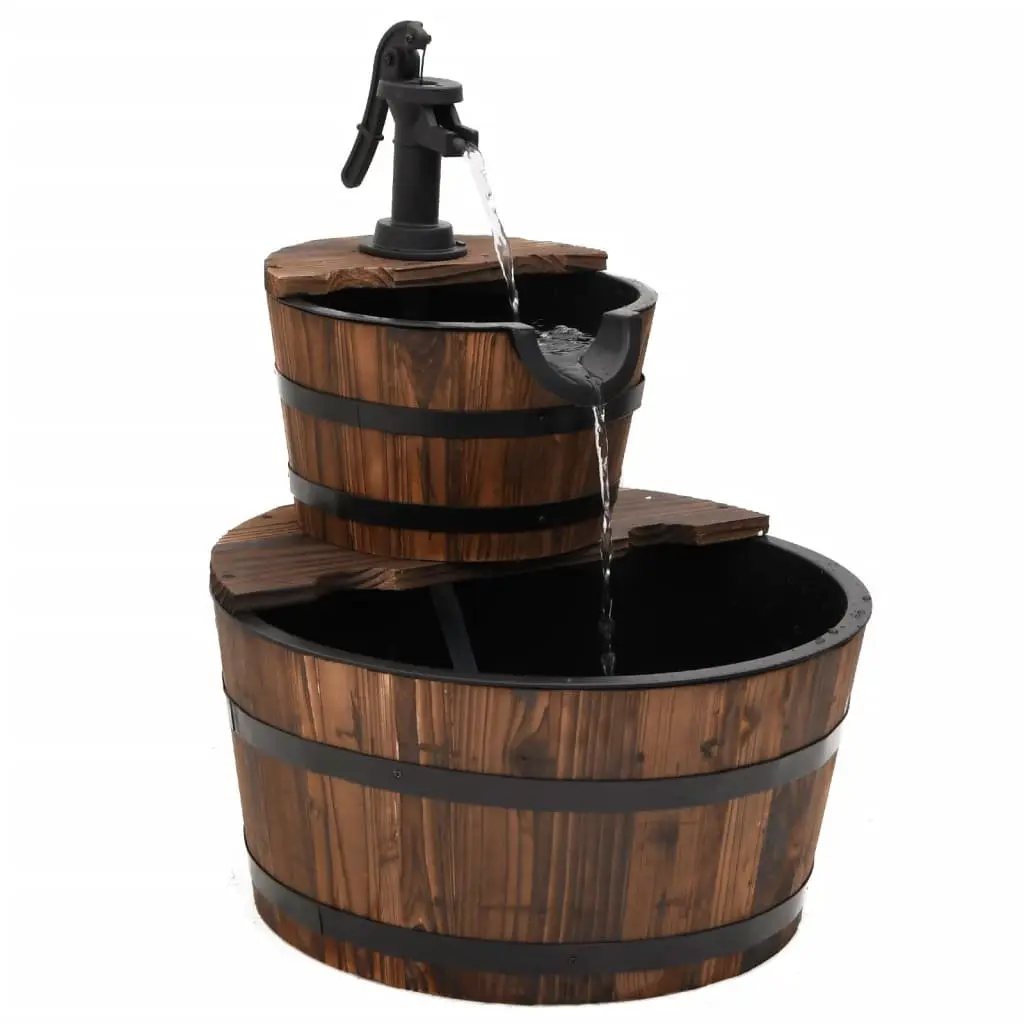 Water Fountain Solid Wood Fir Brown Garden Patio Backyard Decorative Pump
