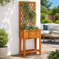 Wooden Planter with Trellis Shelf 55x29.5x152cm Garden Patio Climbing Plants