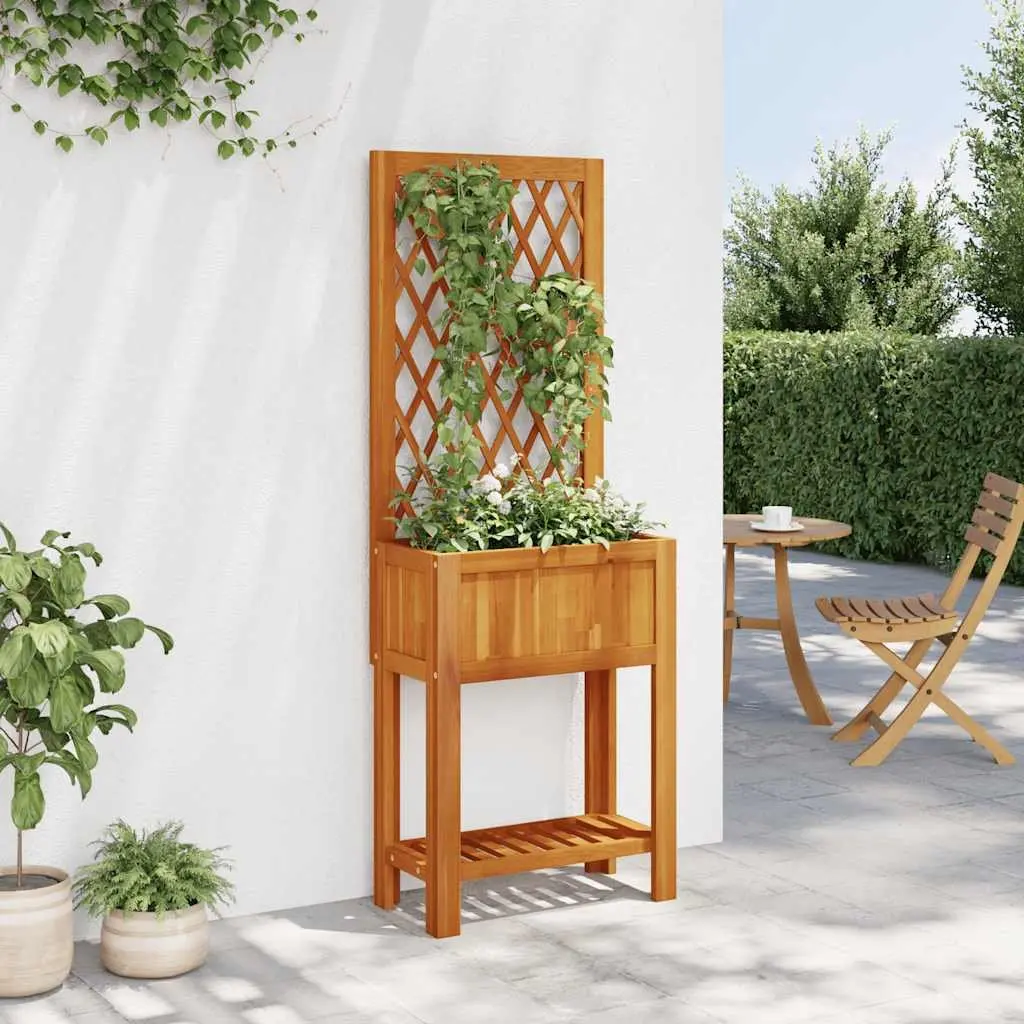 Wooden Planter Brown 55x29.5x152cm Integrated Trellis and Shelf for Climbing Plants