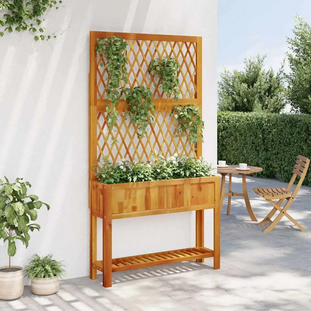 Wooden Planter Brown Tall Acacia Trellis Shelf for Climbing Plants and Flowers