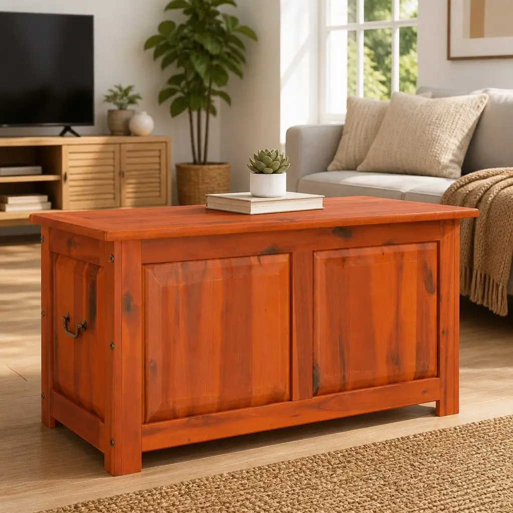 Storage Chest Brown Solid Wood Lid Gas Lift Mechanism