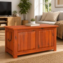 Concise Design: Brown Acacia Storage Chest with Lid