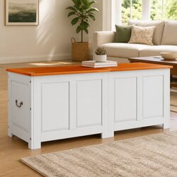 Storage Chest with Lid White Solid Wood Acacia Box Organiser Living Room
