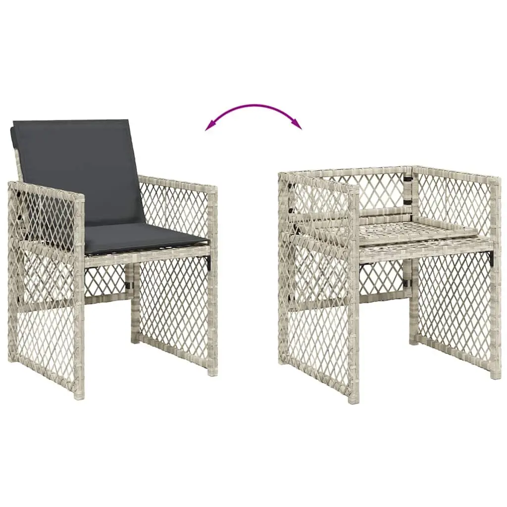 Garden Chairs Set of 4 Outdoor Seating with Cushions Grey Poly Rattan Folding