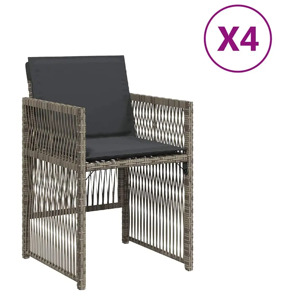 Outdoor Garden Chairs Grey 4 Piece Poly Rattan with Cushions Foldable Backrest