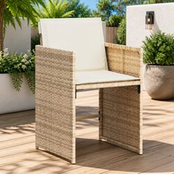 Compact Outdoor Chair Set: 4 Beige Poly Rattan with Cushions
