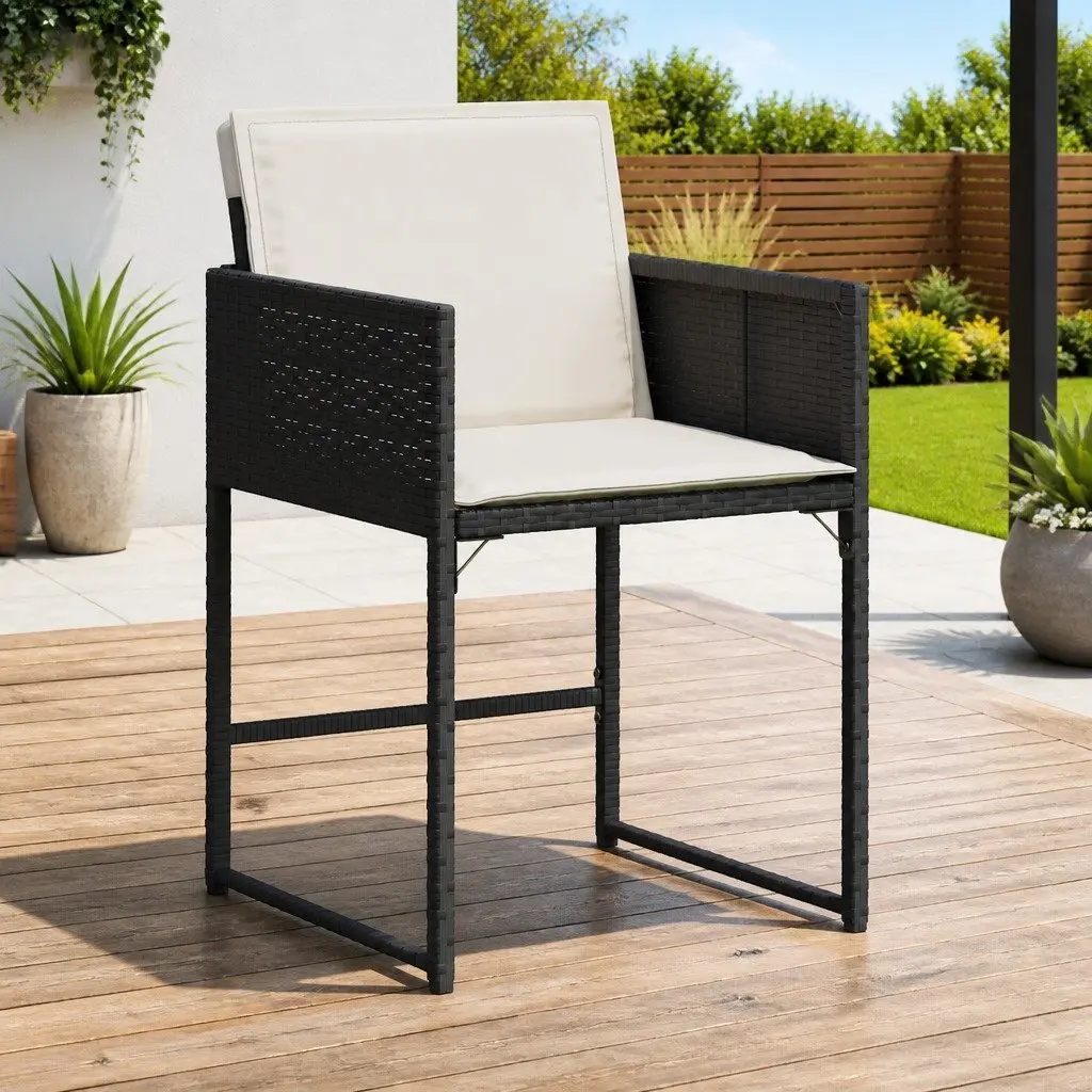 Outdoor Garden Chairs 4 pcs Black Poly Rattan with Cushions Comfortable Seating