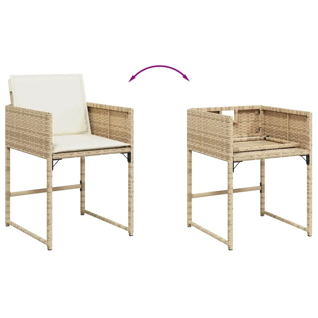 Outdoor Garden Chairs Set Beige 4 Piece Cushioned Foldable Backrest