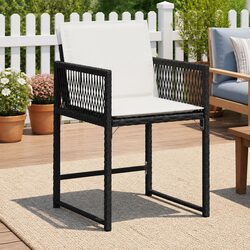 Set of 4 Stylish Black Outdoor Chairs with Cushions