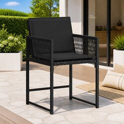 Durable Black Rattan Outdoor Chairs - Set of 4, Easy to Store