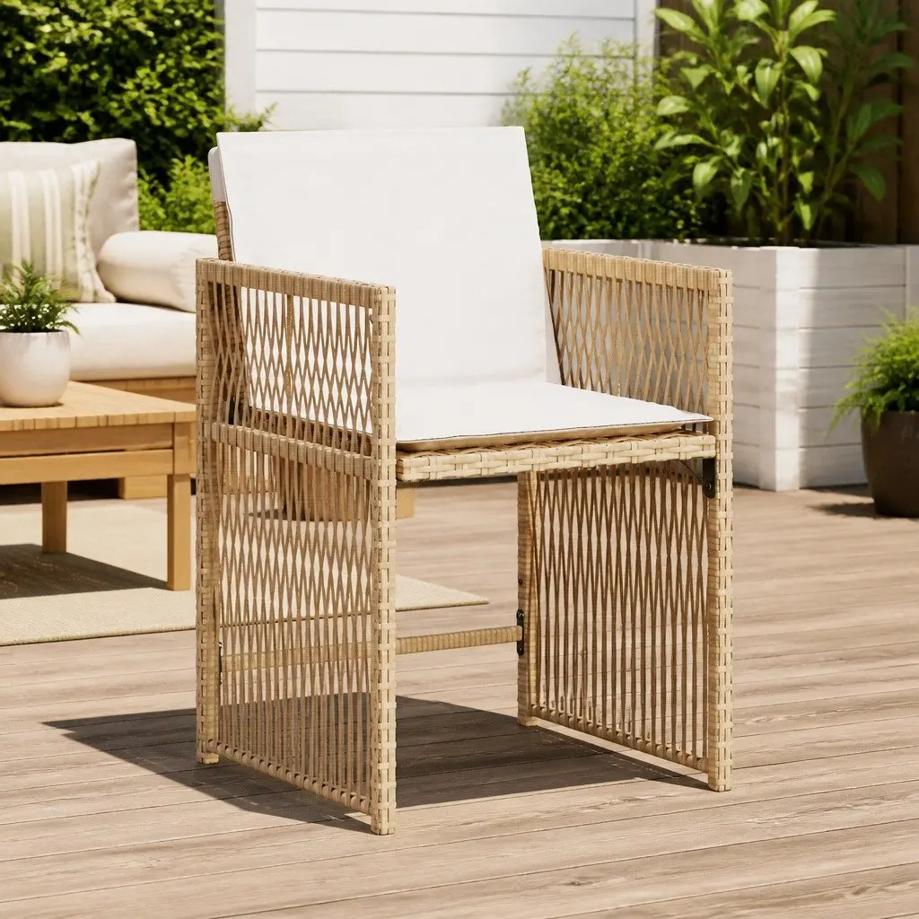 Outdoor Garden Chairs Beige 4 Piece Poly Rattan with Cushions Foldable Backrest