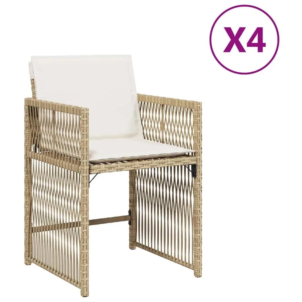 Outdoor Garden Chairs Beige 4 Piece Poly Rattan with Cushions Foldable Backrest