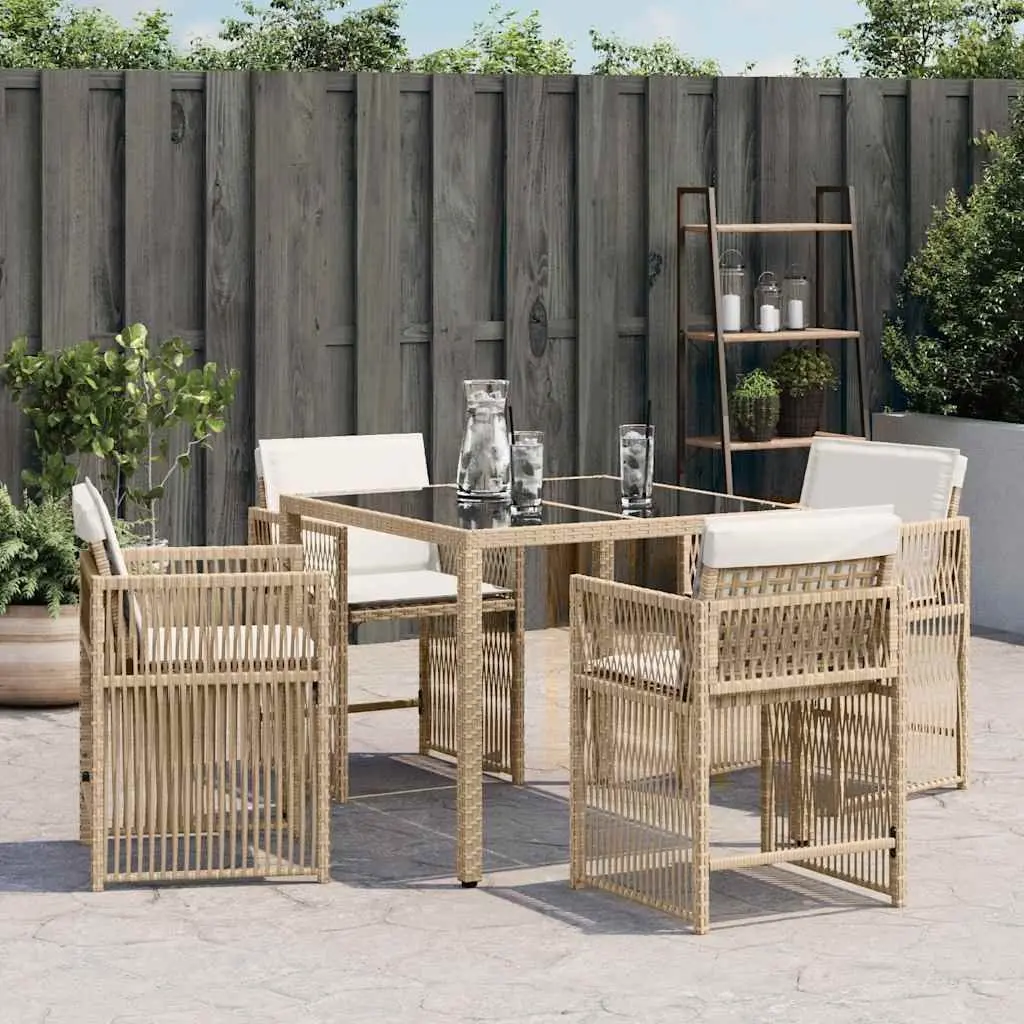 Outdoor Garden Chairs Beige 4 Piece Poly Rattan with Cushions Foldable Backrest