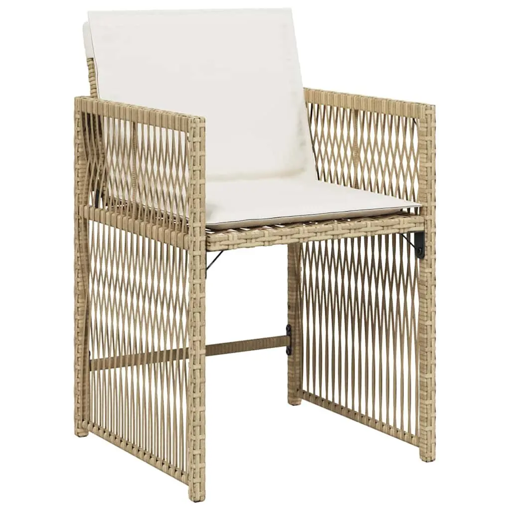 Outdoor Garden Chairs Beige 4 Piece Poly Rattan with Cushions Foldable Backrest