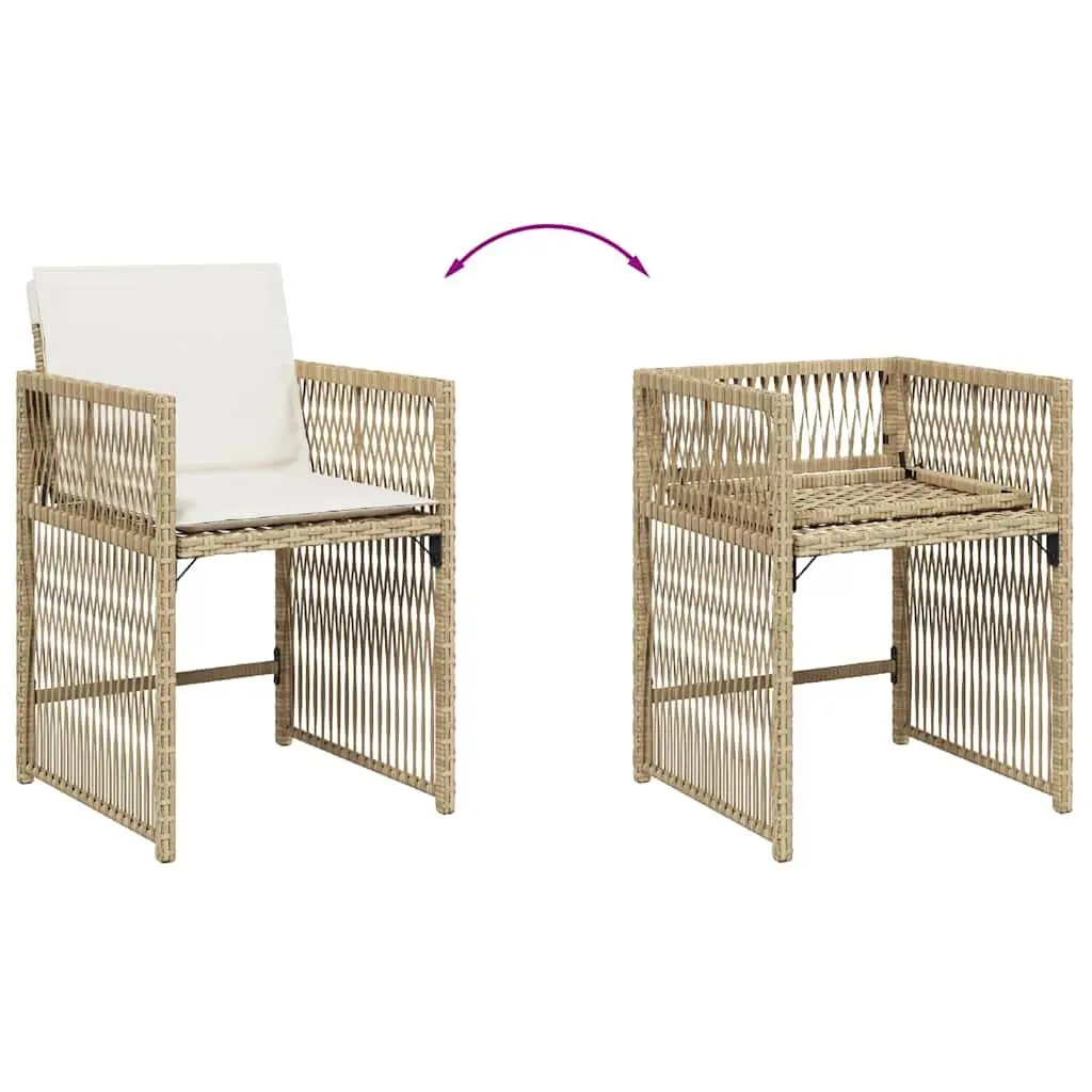 Outdoor Garden Chairs Beige 4 Piece Poly Rattan with Cushions Foldable Backrest