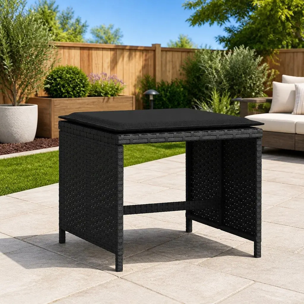Garden Stools Black 4 Piece Outdoor Cushioned Footrest Set
