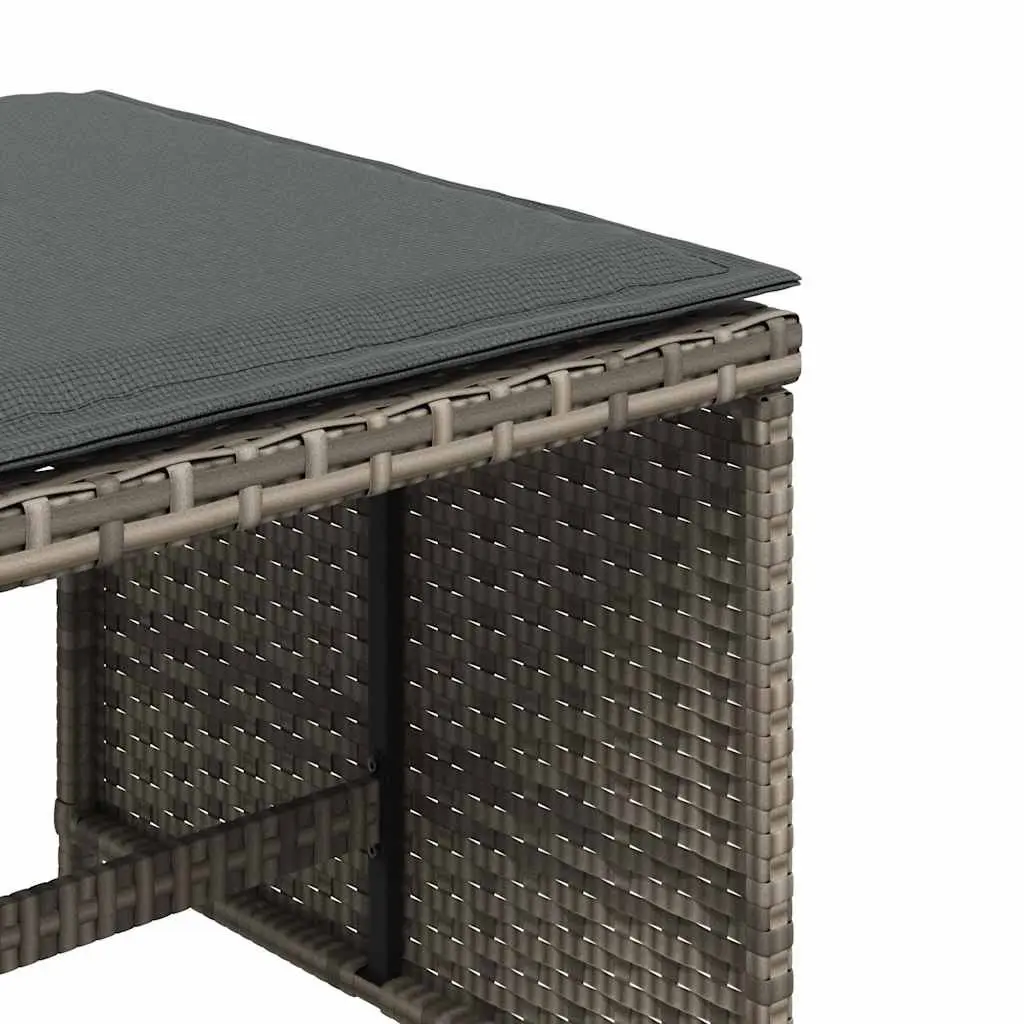 Garden Stools Grey 4 Piece Cushioned Outdoor Foot Rests Poly Rattan Seats