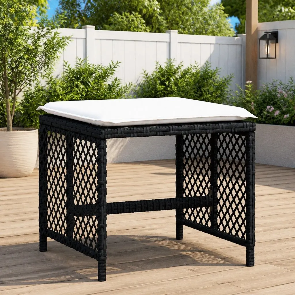 Garden Stools Black 41x41x36cm 4 Piece Outdoor Footrest Seating Set with Cushions