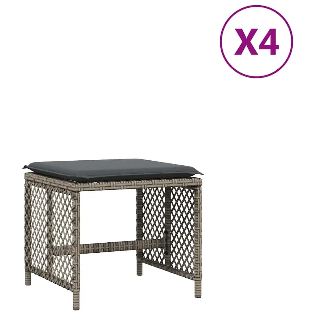 Garden Stools Grey 41x41x36cm 4 Piece Set with Cushions Outdoor Foot Rests