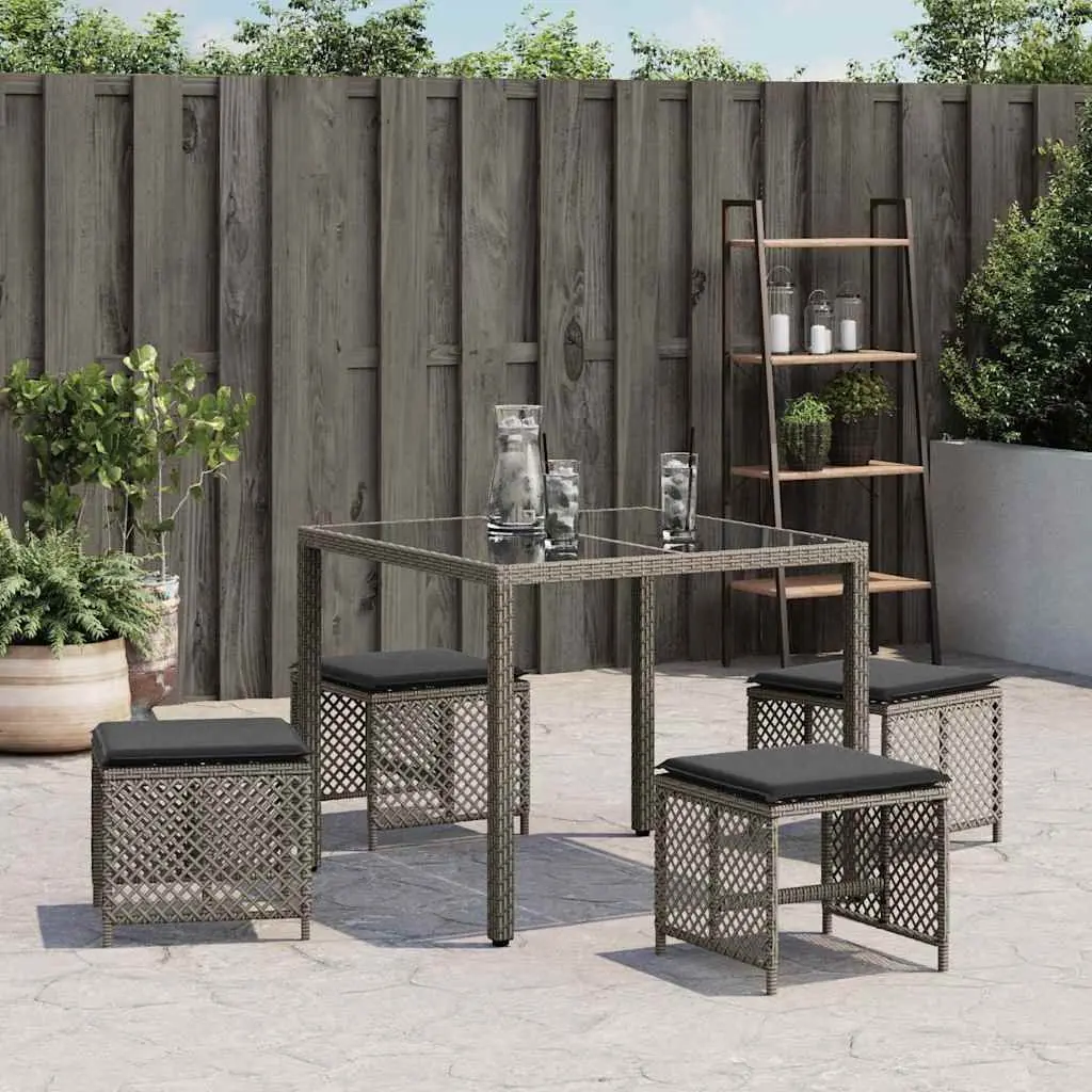 Garden Stools Grey 41x41x36cm 4 Piece Set with Cushions Outdoor Foot Rests