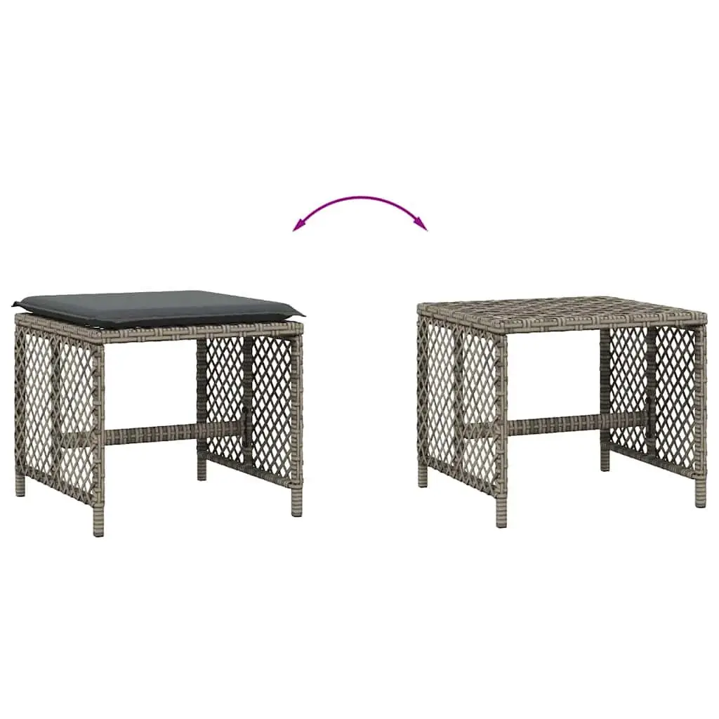 Garden Stools Grey 41x41x36cm 4 Piece Set with Cushions Outdoor Foot Rests