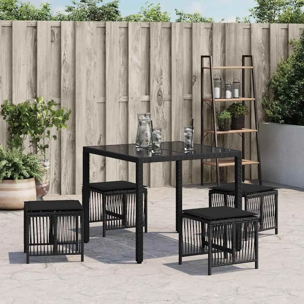 Garden Stools Black 4 Piece Outdoor Foot Rests with Cushions Poly Rattan Seating