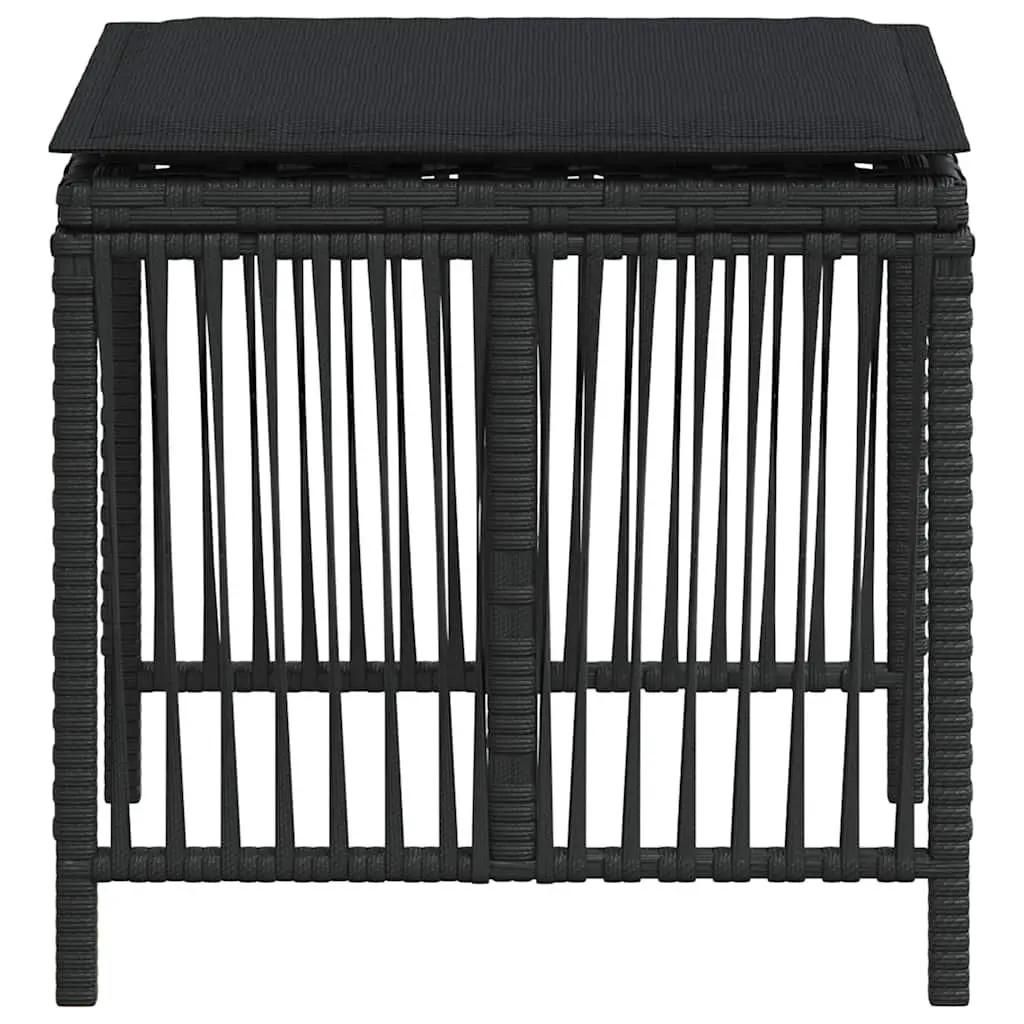 Garden Stools Black 4 Piece Outdoor Foot Rests with Cushions Poly Rattan Seating