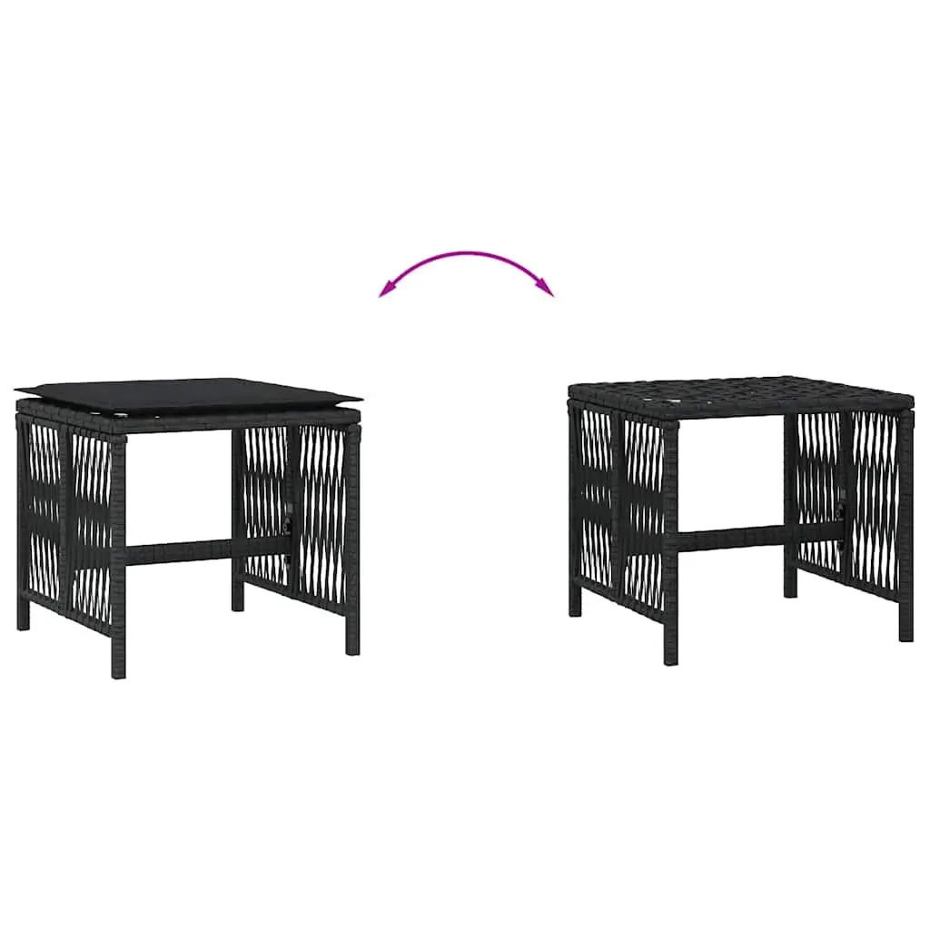 Garden Stools Black 4 Piece Outdoor Foot Rests with Cushions Poly Rattan Seating