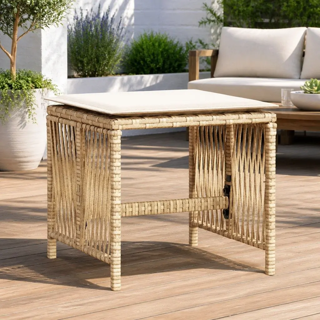 Garden Stools Beige 4 Piece Outdoor Seat Cushioned Patio Furniture Set