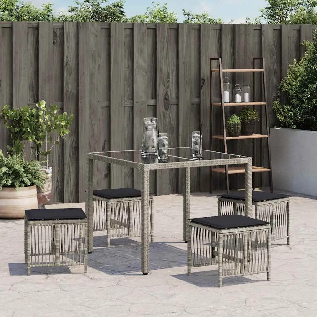 Garden Stools Grey 4 Piece Outdoor Foot Rests with Cushions Poly Rattan
