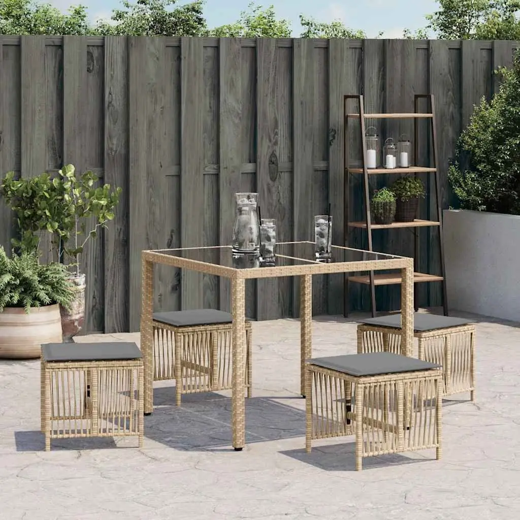 Garden Stools with Cushions Set of 4 Outdoor Seating Patio Furniture Beige