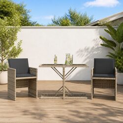 3 Piece Outdoor Bistro Set Grey Poly Rattan Chairs Table Garden Patio Furniture