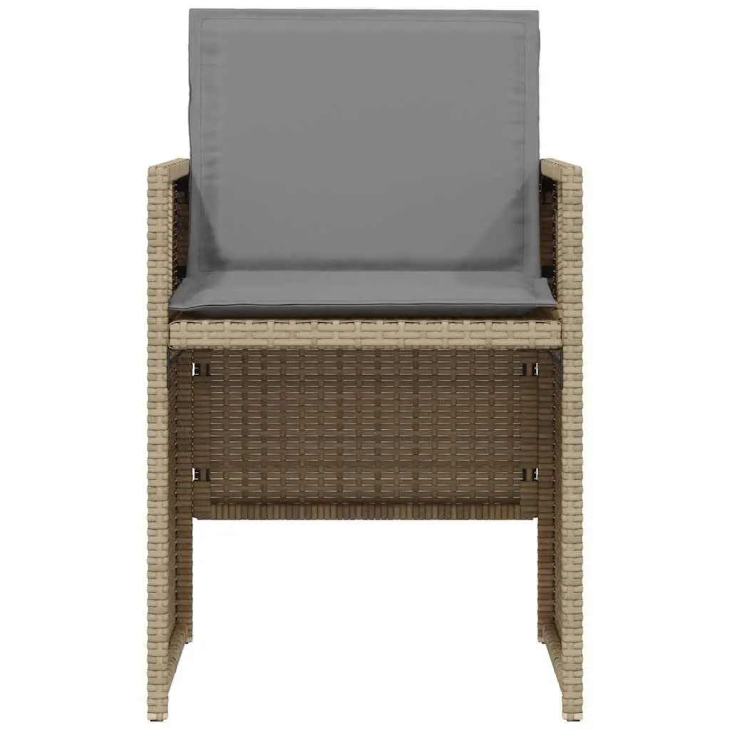 3 Piece Bistro Set Beige Poly Rattan Cushions Table Tempered Glass Top