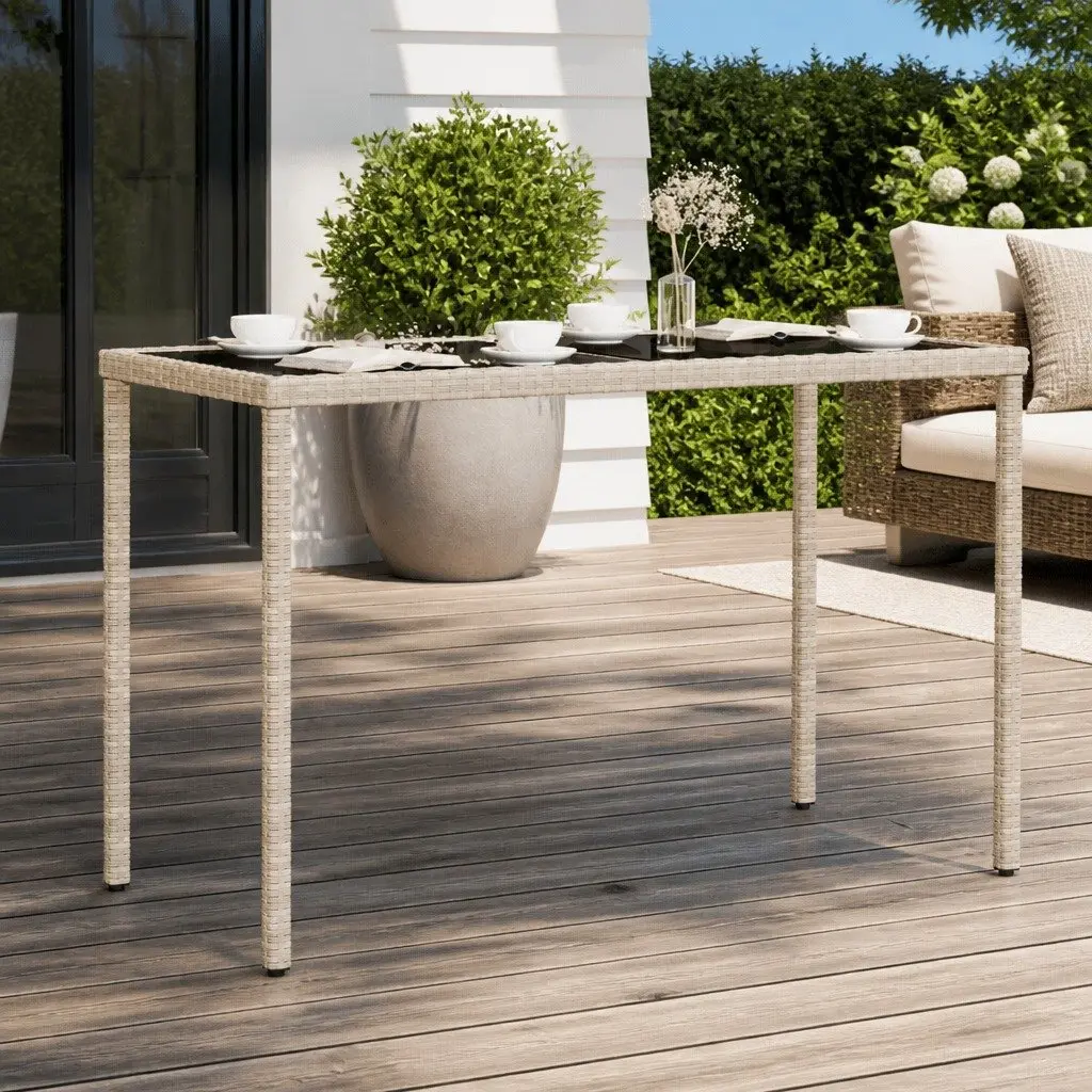 Garden Table Outdoor Patio Grey Glass Top Poly Rattan Furniture 115x54x74cm