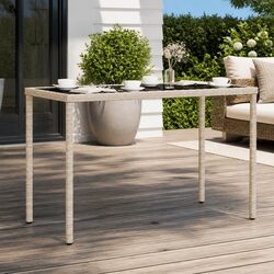Garden Table Outdoor Patio Grey Glass Top Poly Rattan Furniture 115x54x74cm