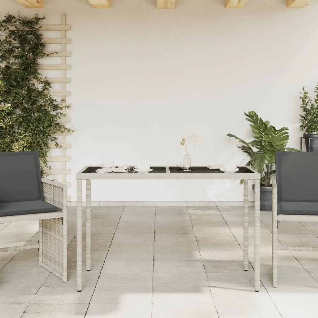 Garden Table Outdoor Patio Grey Glass Top Poly Rattan Furniture 115x54x74cm