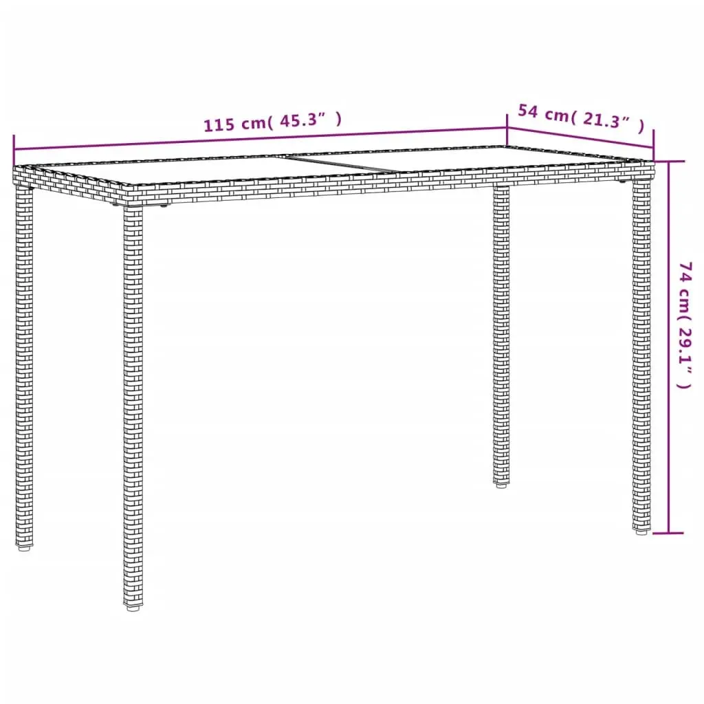 Garden Table Outdoor Patio Grey Glass Top Poly Rattan Furniture 115x54x74cm