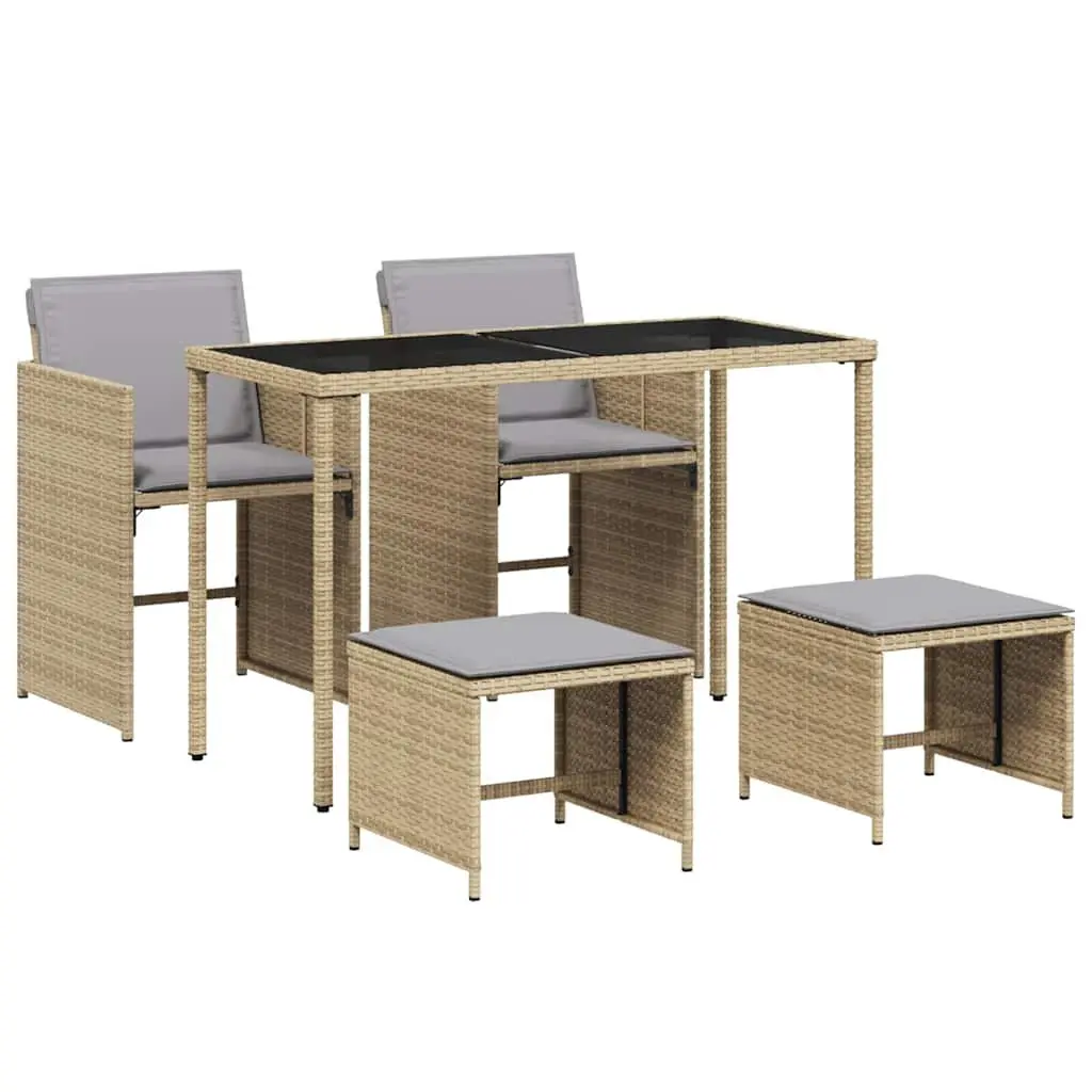 Outdoor Garden Dining Set 5 Piece Beige Poly Rattan Chairs Table Patio Furniture