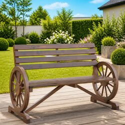 Outdoor Wooden 2-Seater Bench with Armrests and Backrest