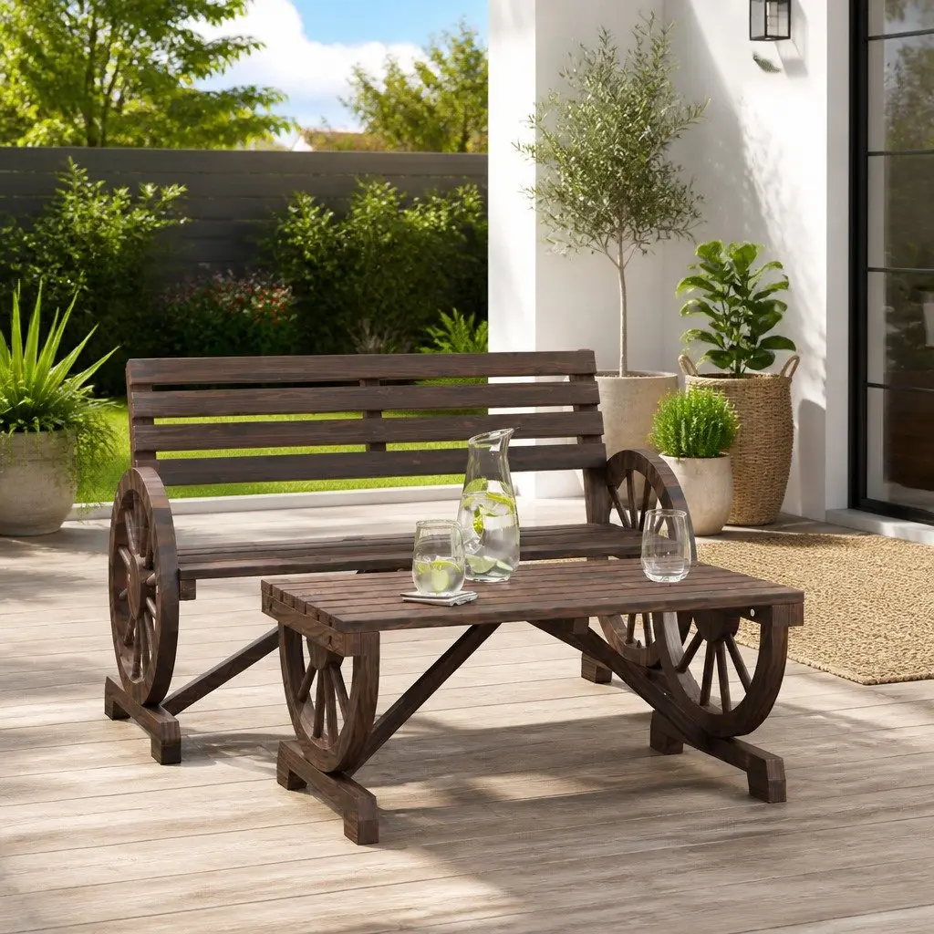 2 Piece Garden Lounge Set Brown Solid Fir Wood Outdoor Sectional Sofa Patio Furniture