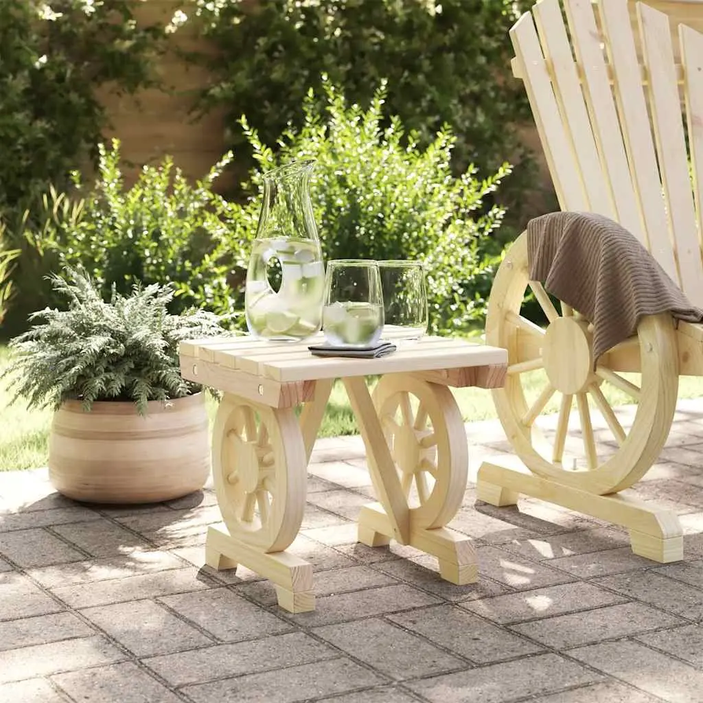 Outdoor Garden Footstool Ottoman Brown Solid Wood Fir Patio Seating Wagon Wheel