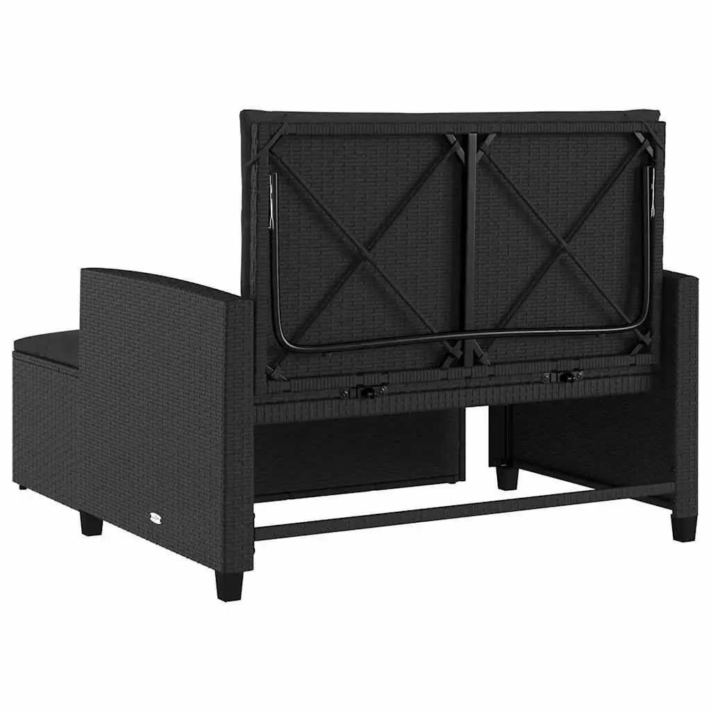 2-Seater Garden Sofa Black Poly Rattan Outdoor Bench Sofa Bed with Cushions