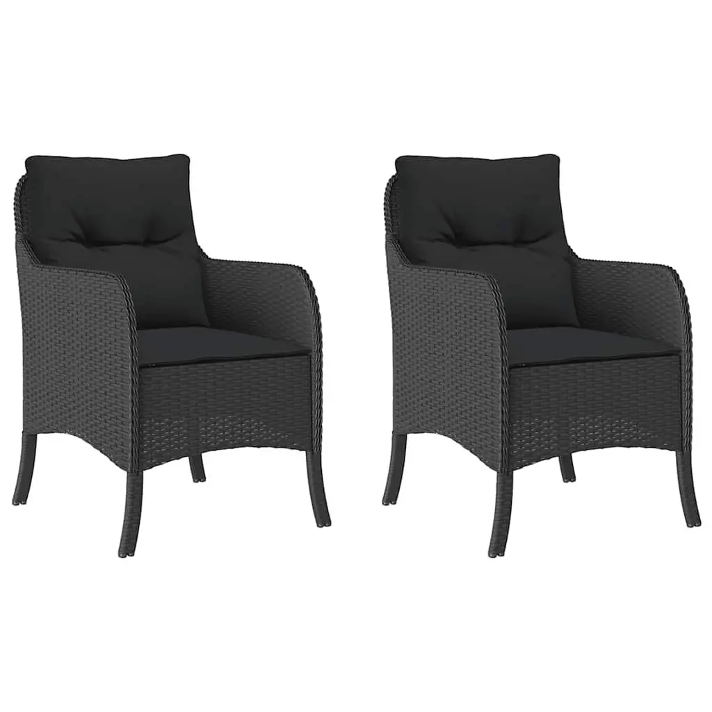 Garden Chairs with Cushions 2 pcs Outdoor Seating Poly Rattan Black