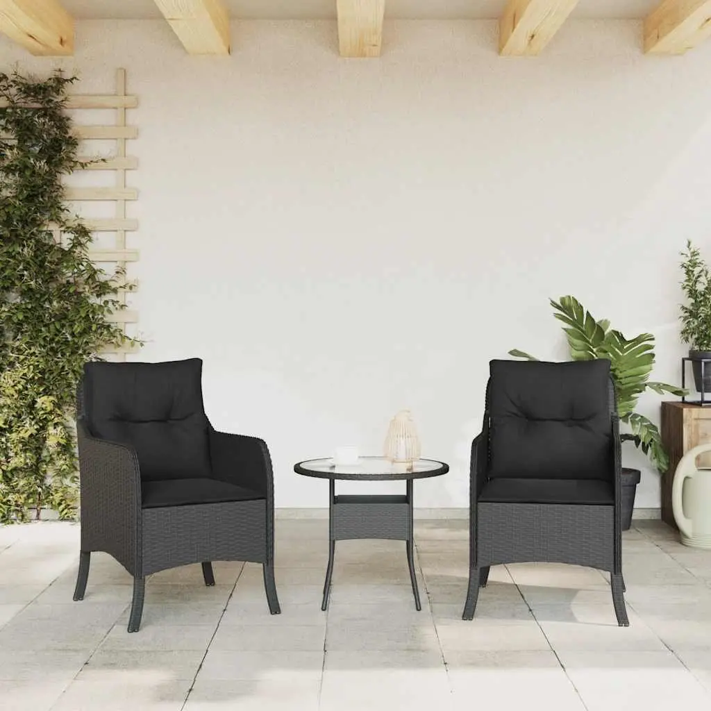 Garden Chairs with Cushions 2 pcs Outdoor Seating Poly Rattan Black