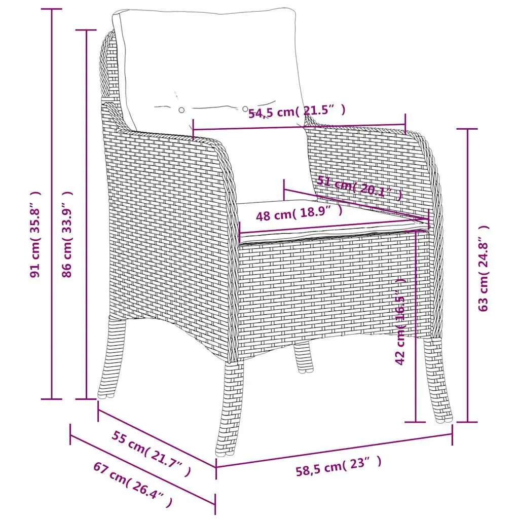 Garden Chairs with Cushions 2 pcs Outdoor Seating Poly Rattan Black